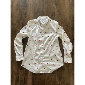 Charter Club Women's Sz 8 Scottie Dog Print Embellished Collar Long Sleeve Shirt